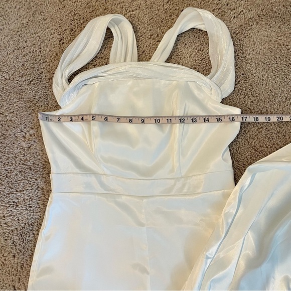 Lena Tuxedo Satin Jumpsuit White Fully Lined Style# R1246 - Picture 10 of 16